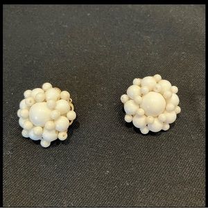 Vintage 1960’s  White
Lucite Bead Cluster Clip On Earrings